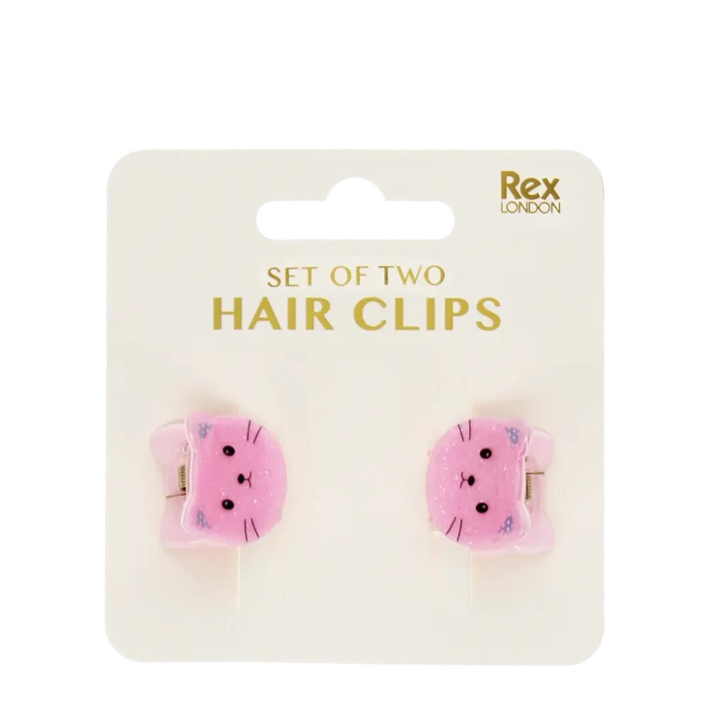 Mini Hair Claw Clips - Set of Two Pink Cats