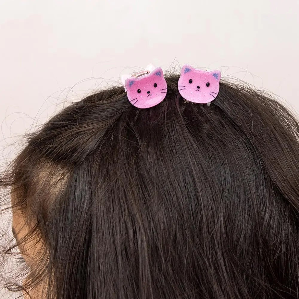 Mini Hair Claw Clips - Set of Two Pink Cats