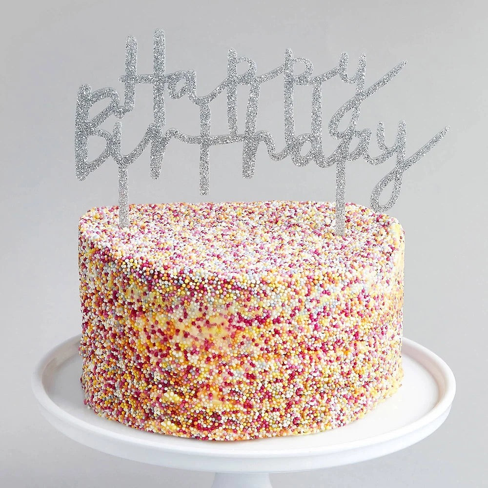 Silver Acrylic Glitter Cake Topper