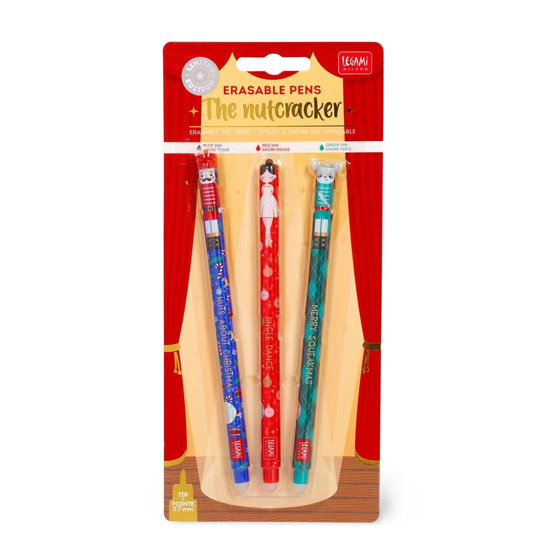 Legami Set of 3 Erasable Gel Pens - The Nutcracker - Christmas Limited Edition