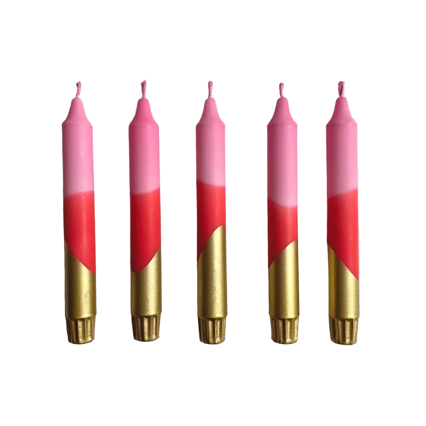 Hand Dipped Colourful Pink, Red and Gold Christmas Dinner Candles