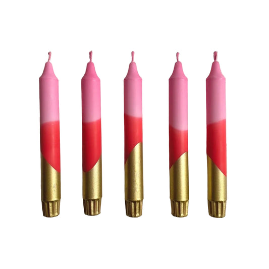 Hand Dipped Colourful Pink, Red and Gold Christmas Dinner Candles