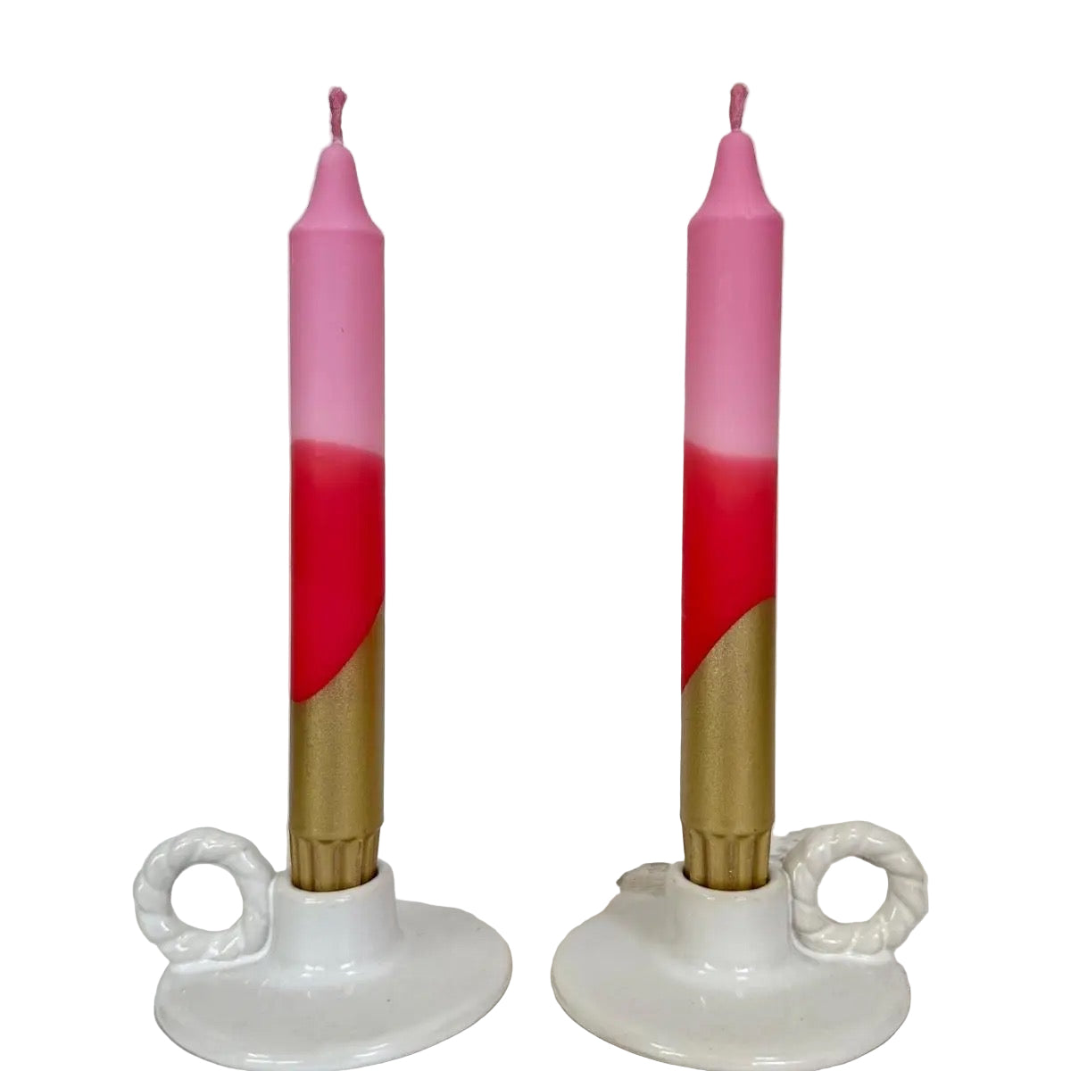 Hand Dipped Colourful Pink, Red and Gold Christmas Dinner Candles