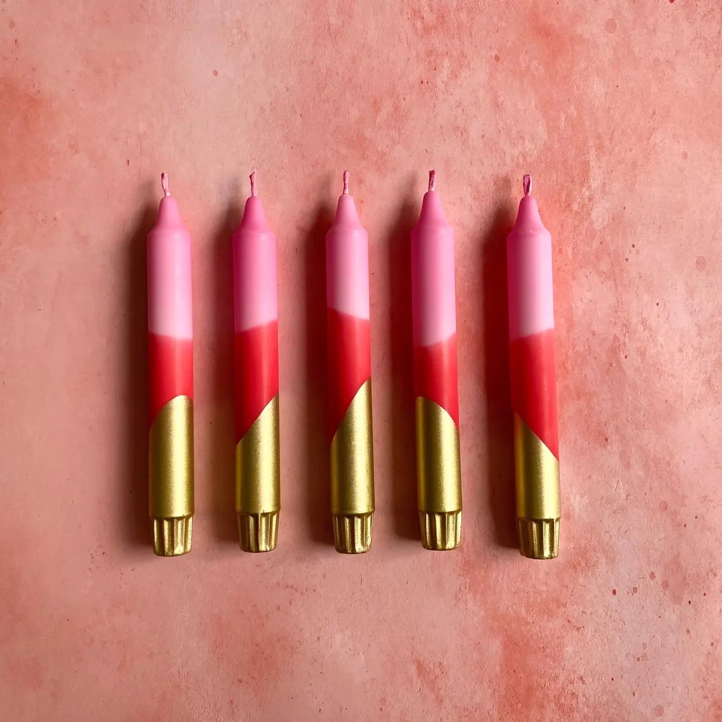 Hand Dipped Colourful Pink, Red and Gold Christmas Dinner Candles