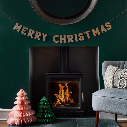 Hootyballoo Gold Glitter Wooden Merry Christmas Banner 2m