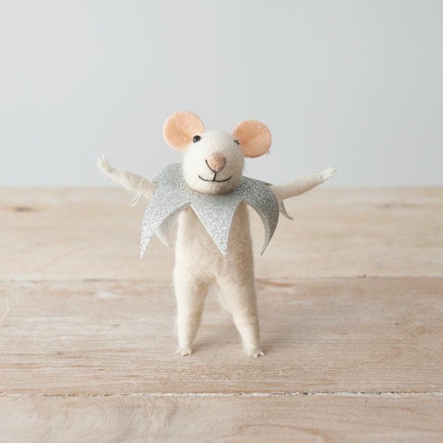 White Mouse with Sparkly Silver Star Christmas Decoration