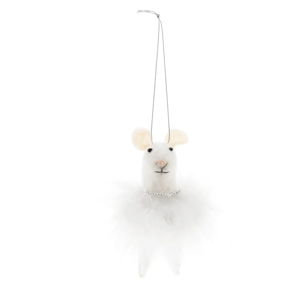 Felt mouse hanging decoration - White fluffy dress
