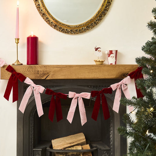 Pink and Red Velvet Bow Garland - 2m