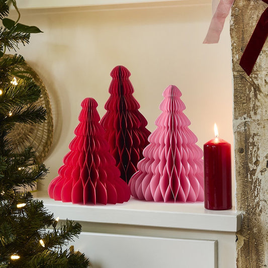 Pink and Red Honeycomb Paper Trees