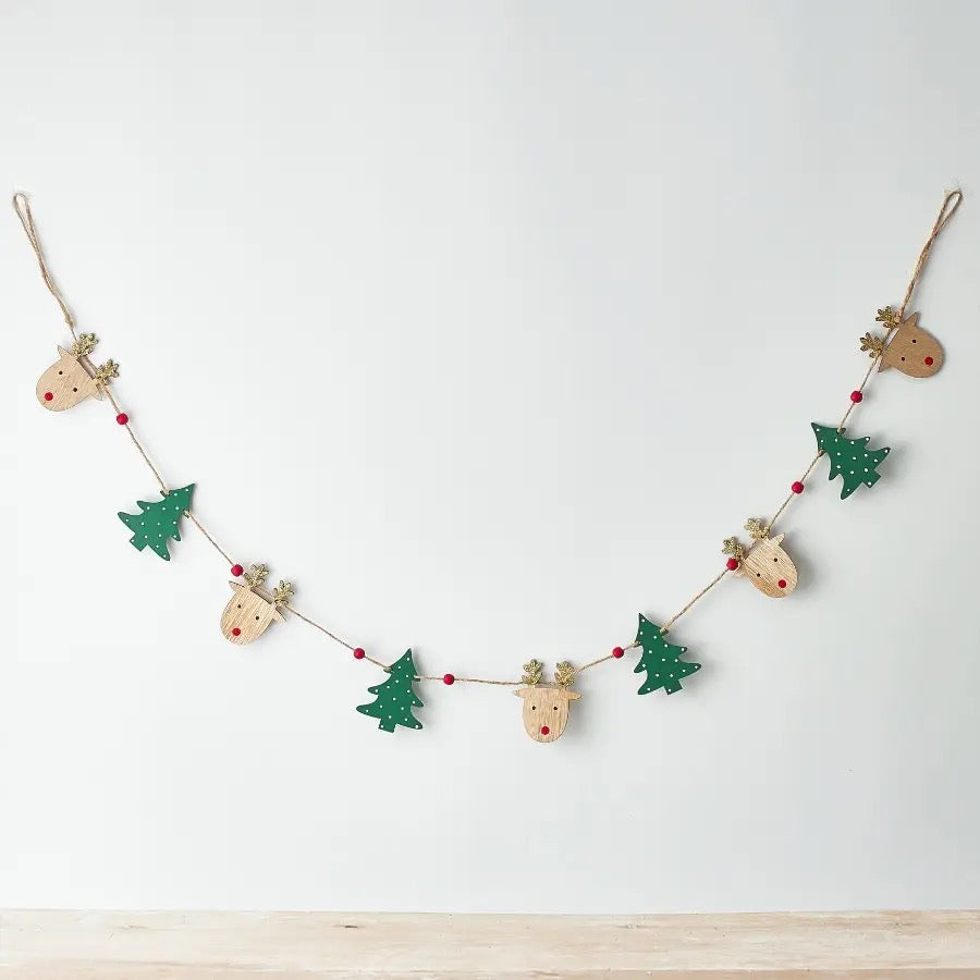 Reindeer Christmas Wood Garland