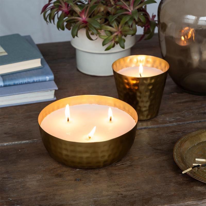 Scented Candle - Gold Tone Hammered Metal