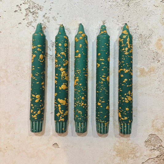 Hand Dipped Colourful Christmas Green & Gold Sparkle Candles